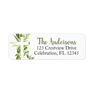 Rustic Greenery Cross Baptism Return Address Label