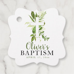 Rustic Greenery Cross Boy Baptism Favor Tags