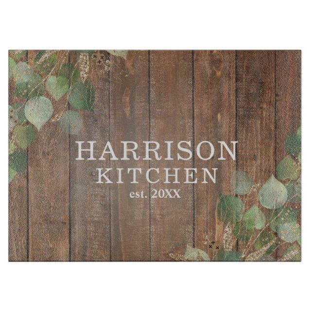 Rustic Greenery Custom Kitchen Name Cutting Board (Front)