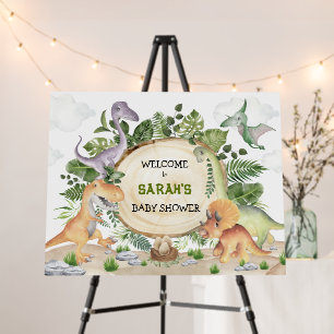 Rustic Greenery Dinosaur Baby Shower Welcome Foam Board