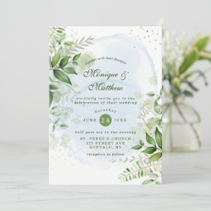 Rustic Greenery Dusty Blue Airy Wedding Invitation