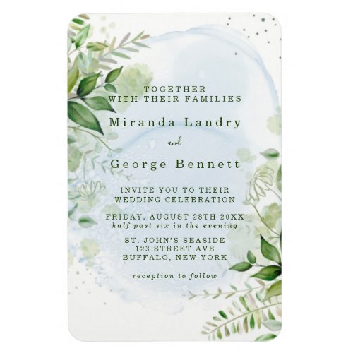 Rustic Greenery Dusty Blue Airy Wedding Invite Mag Magnet