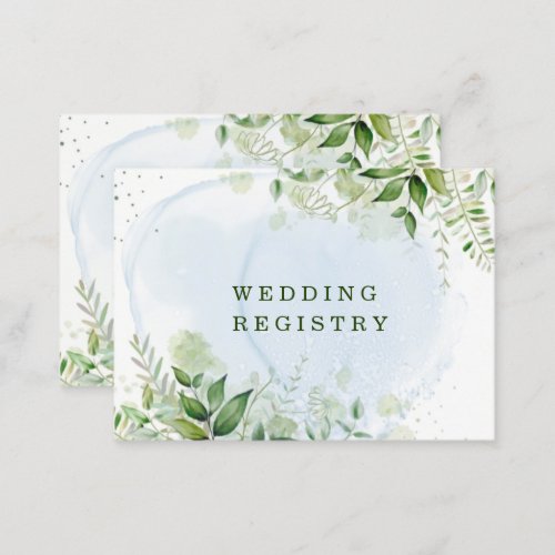 Rustic Greenery Dusty Blue Airy Wedding Registry   Business Card