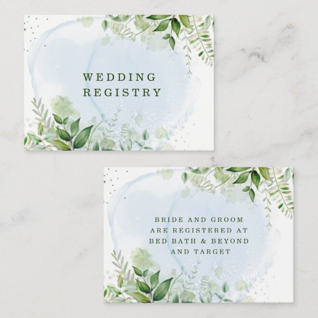 Rustic Greenery Dusty Blue Airy Wedding Registry   Business Card (Front/Back)