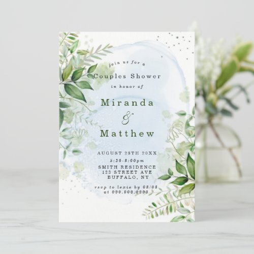 Rustic Greenery Dusty Blue Couples Shower Invites