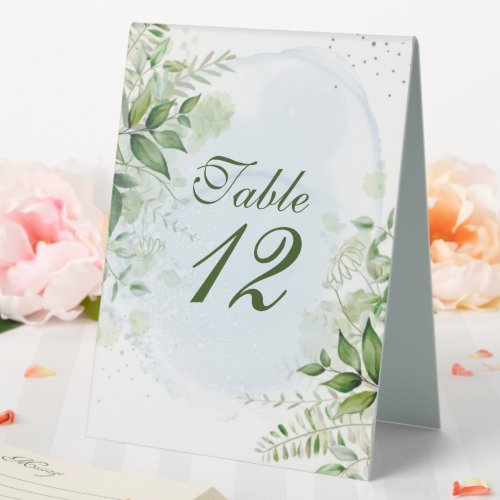 Rustic Greenery Dusty Blue Wedding Table Numbers T Table Tent Sign