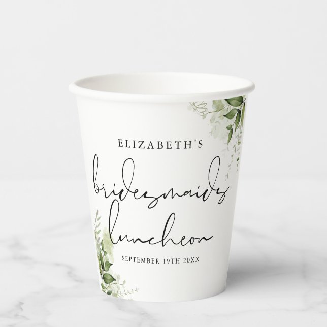 Rustic Greenery Elegant Bridesmaids Luncheon Paper Cups (Front)