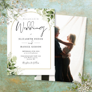 Rustic Greenery Elegant Gold Arch Photo Wedding Invitation