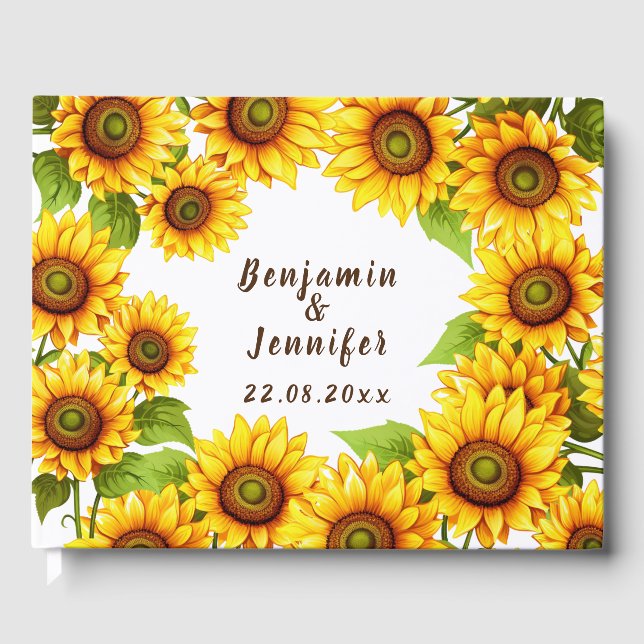 Rustic Greenery elegant modern sunflower wedding  Guest Book (Front)