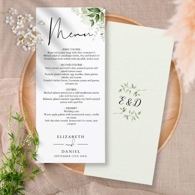 Rustic Greenery Elegant Monogram Wedding Dinner Menu (Creator Uploaded)