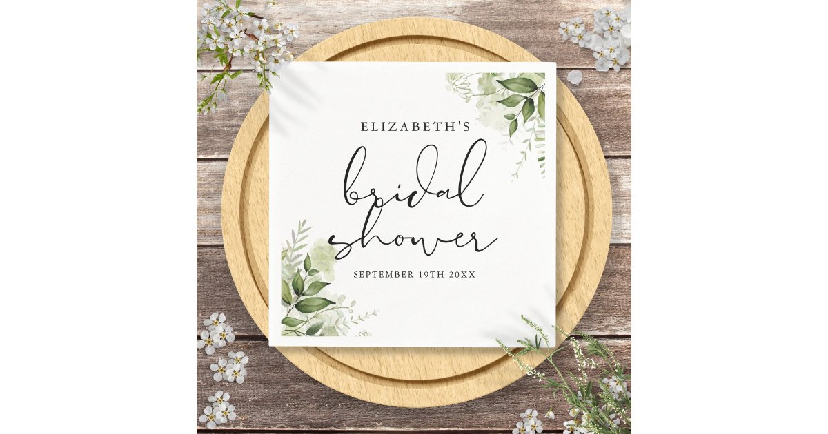 Rustic Greenery Elegant Script Bridal Shower Napkins | Zazzle