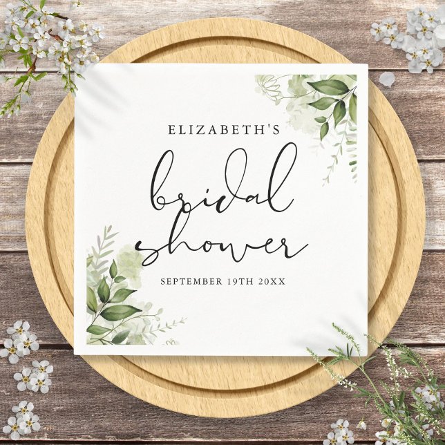 Rustic Greenery Elegant Script Bridal Shower Napkins (Rustic Greenery Elegant Script Bridal Shower Napkins)