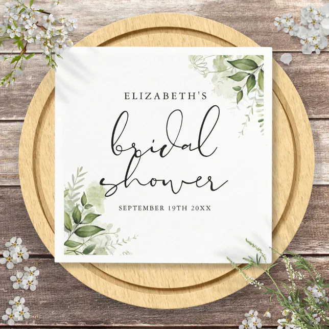 Rustic Greenery Elegant Script Bridal Shower Napkins | Zazzle