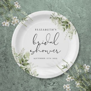 Rustic Greenery Elegant Script Bridal Shower Paper Plates