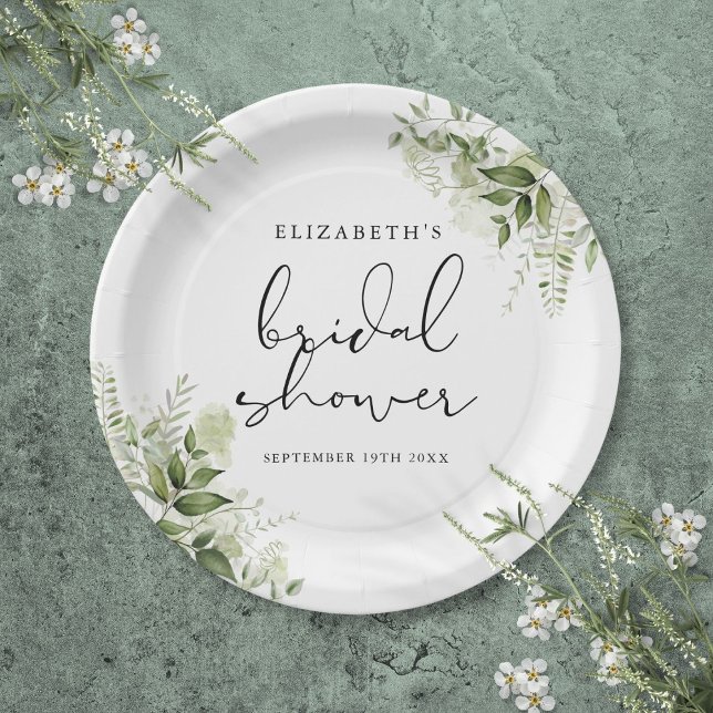 Rustic Greenery Elegant Script Bridal Shower Paper Plates (Rustic Greenery Elegant Script Bridal Shower Paper Plates)
