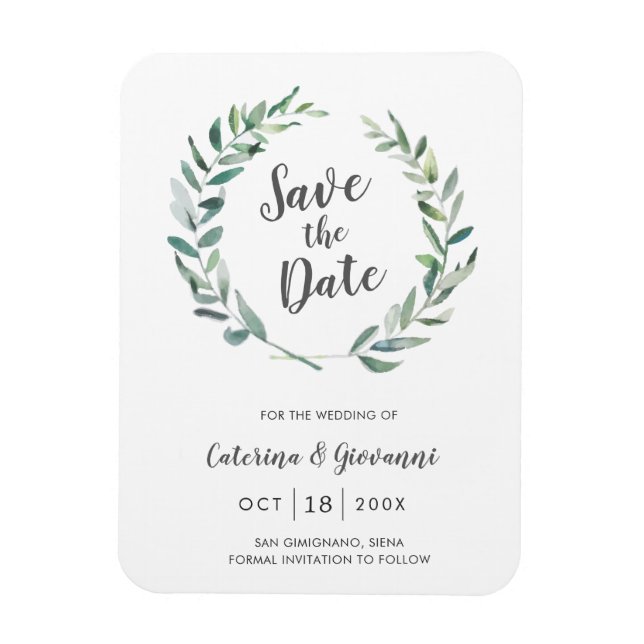 Rustic Greenery Elegant Wedding Save the Date Magnet (Vertical)