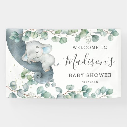 Rustic Greenery Elephant Baby Shower Boy Welcome Banner