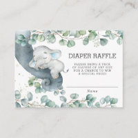 Rustic Greenery Elephant Baby Shower Diaper Raffle Enclosure Card