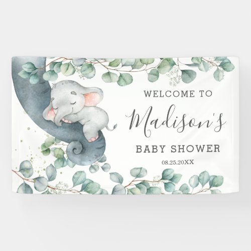 Rustic Greenery Elephant Baby Shower Girl Welcome Banner