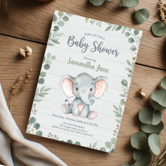 Rustic Greenery Elephant Baby Shower Invitation