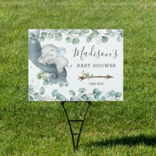 Rustic Greenery Elephant Baby Shower Welcome Yard Sign