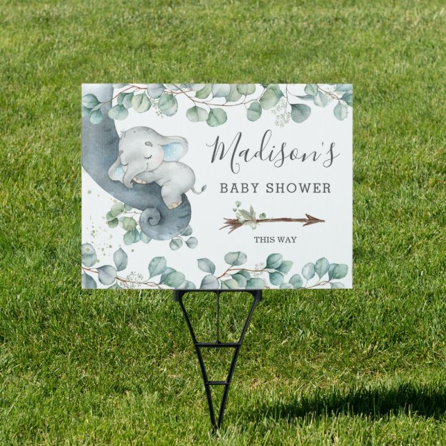 Rustic Greenery Elephant Baby Shower Welcome Yard  Sign (Insitu)