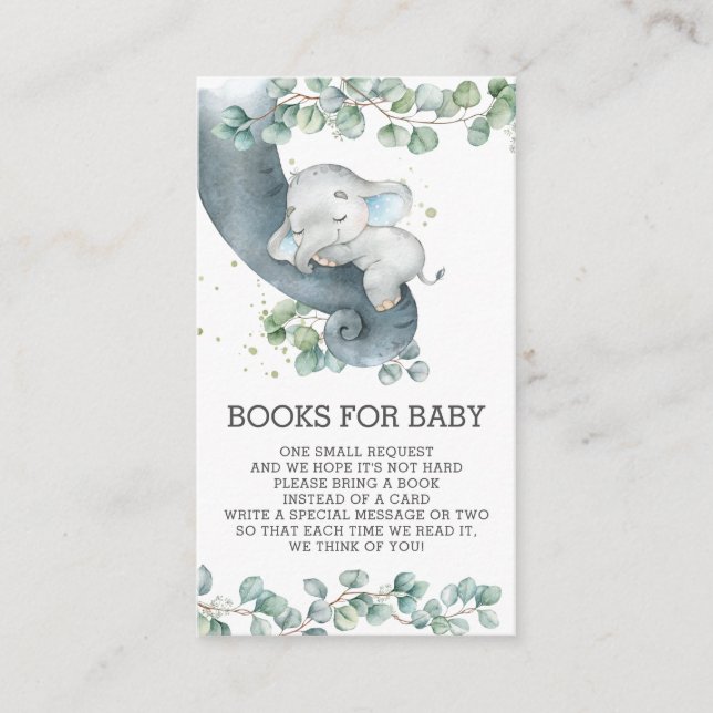 Rustic Greenery Elephant Books for Baby Boy Enclos Enclosure Card (Front)