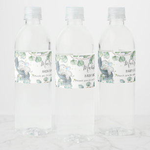 Rustic Greenery Elephant Boy Baby Shower Favor Water Bottle Label