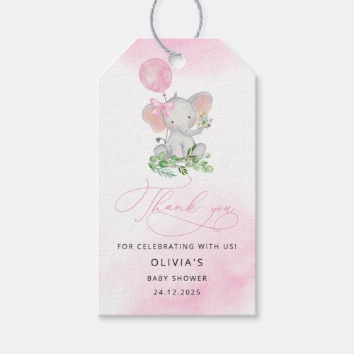 Rustic Greenery Elephant Gir Baby Shower Gift Tags