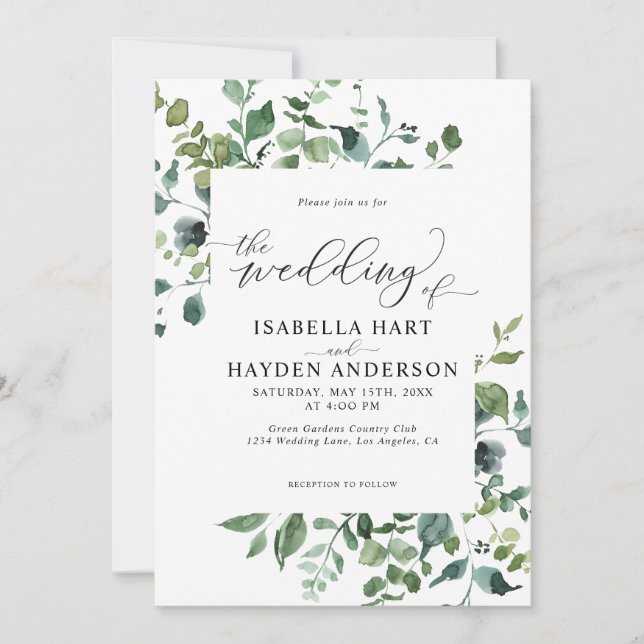 Rustic Greenery Emerald Botanical Emerald Wedding Invitation (Front)