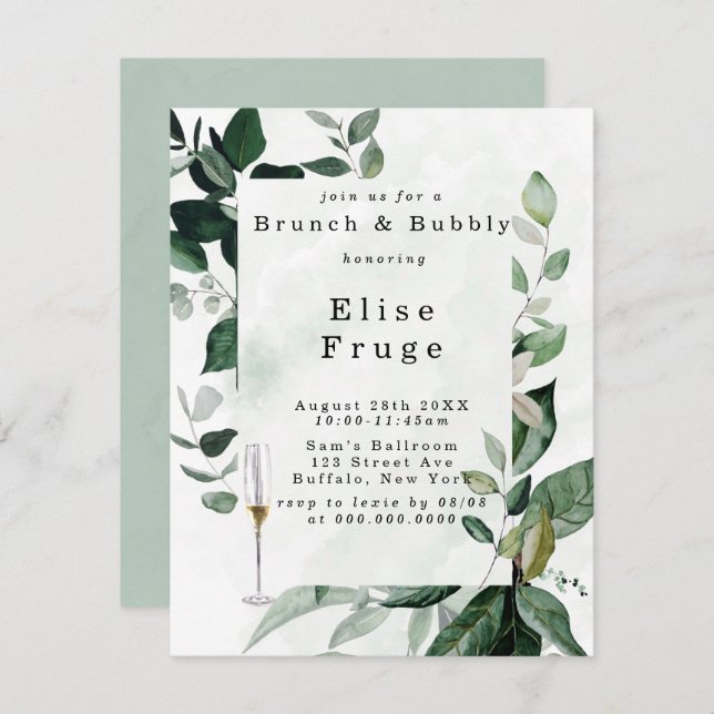 Rustic Greenery Eucalyptus Brunch & Bubbly Invitat Invitation (Front/Back)