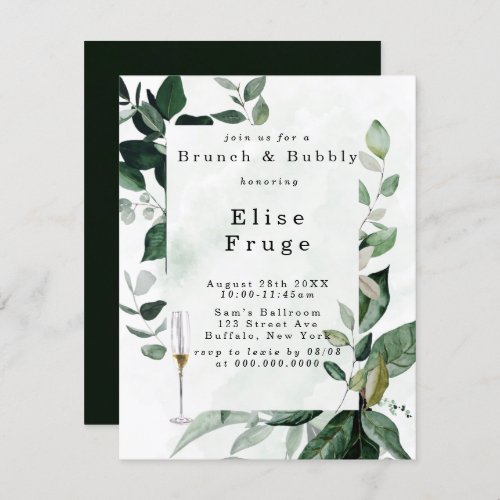 Rustic Greenery Eucalyptus Brunch  Bubbly Invitation