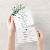 Rustic Greenery Eucalyptus Calligraphy Wedding All In One Invitation