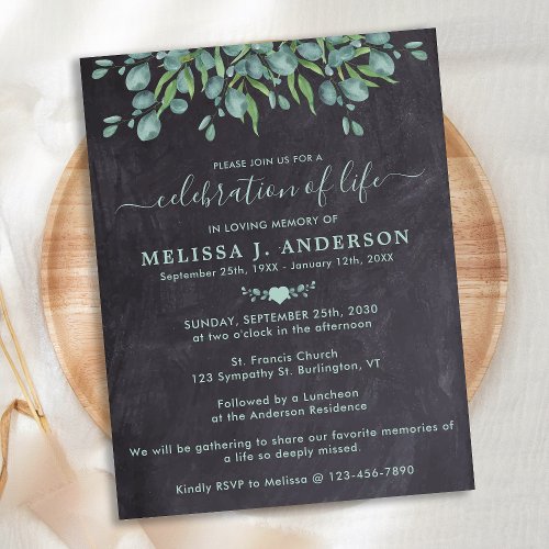 Rustic Greenery Eucalyptus Celebration Of Life Invitation Postcard