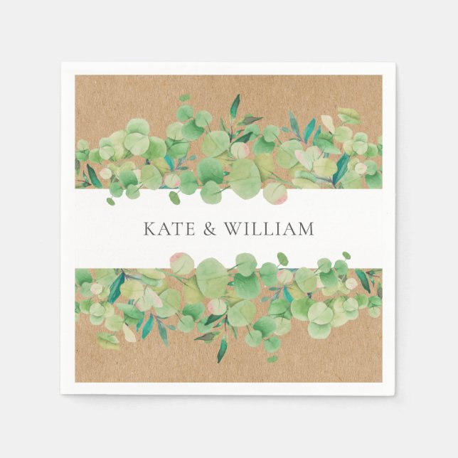 Rustic Greenery Eucalyptus Garland Wedding Napkins (Front)