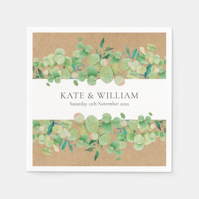 Rustic Greenery Eucalyptus Garland Wedding Napkins (Front)