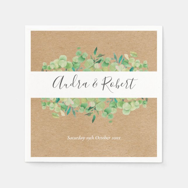 Rustic Greenery Eucalyptus Garland Wedding Napkins (Front)
