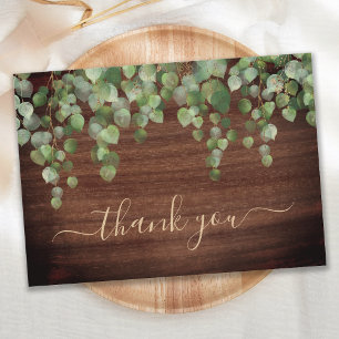 Rustic Greenery Eucalyptus Gold Script Wedding Thank You Card