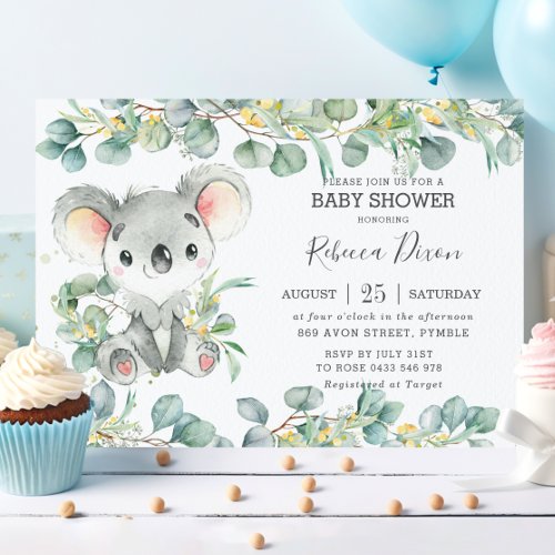 Rustic Greenery Eucalyptus Koala Baby Shower Boy Invitation