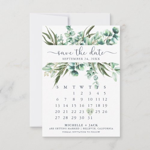 Rustic Greenery Eucalyptus Modern Calendar Save The Date