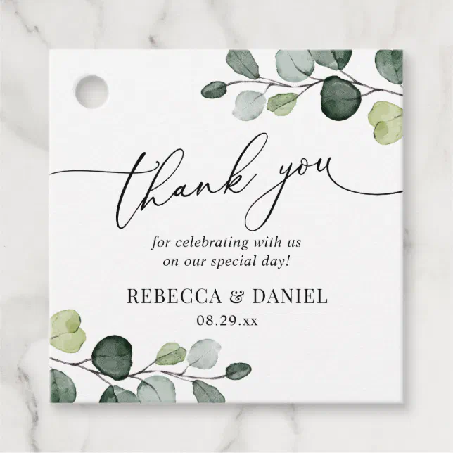 Rustic Greenery Eucalyptus Monogram Thank You Favor Tags | Zazzle