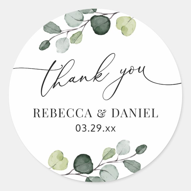 Rustic Greenery Eucalyptus Personalized Thank You Classic Round Sticker