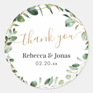 Rustic Greenery Eucalyptus Personalized Thank You Classic Round Sticker