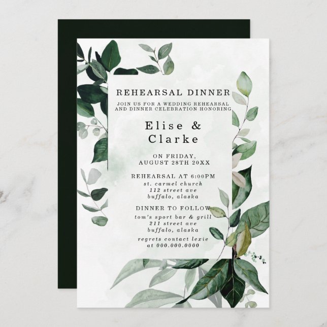Rustic Greenery Eucalyptus Rehearsal Dinner Invitation (Front/Back)