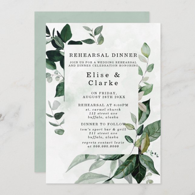 Rustic Greenery Eucalyptus Rehearsal Dinner Invitation (Front/Back)