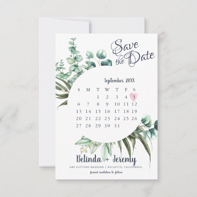 Rustic Greenery Eucalyptus Save The Date Calendar (Front)
