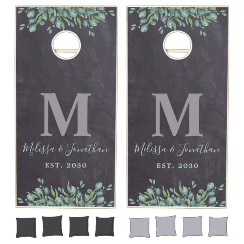 Rustic Greenery Eucalyptus Slate Monogram Wedding  Cornhole Set