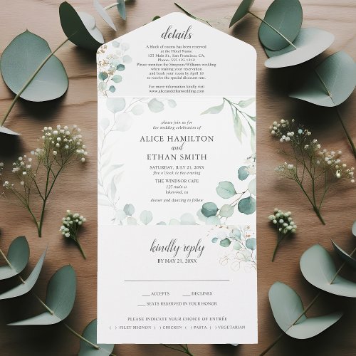 Rustic Greenery Eucalyptus Summer Wedding All In One Invitation