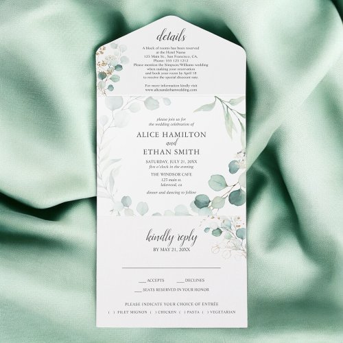 Rustic Greenery Eucalyptus Summer Wedding All In One Invitation