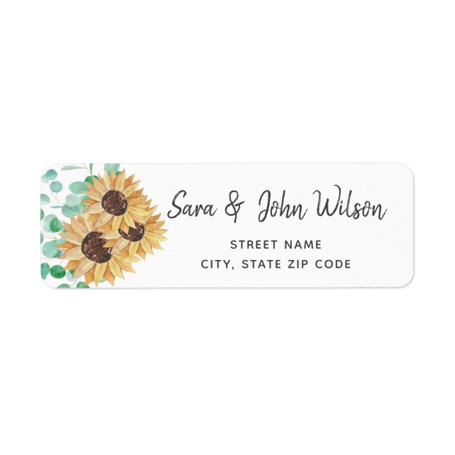 Rustic greenery eucalyptus sunflowers Wedding Label (Front)